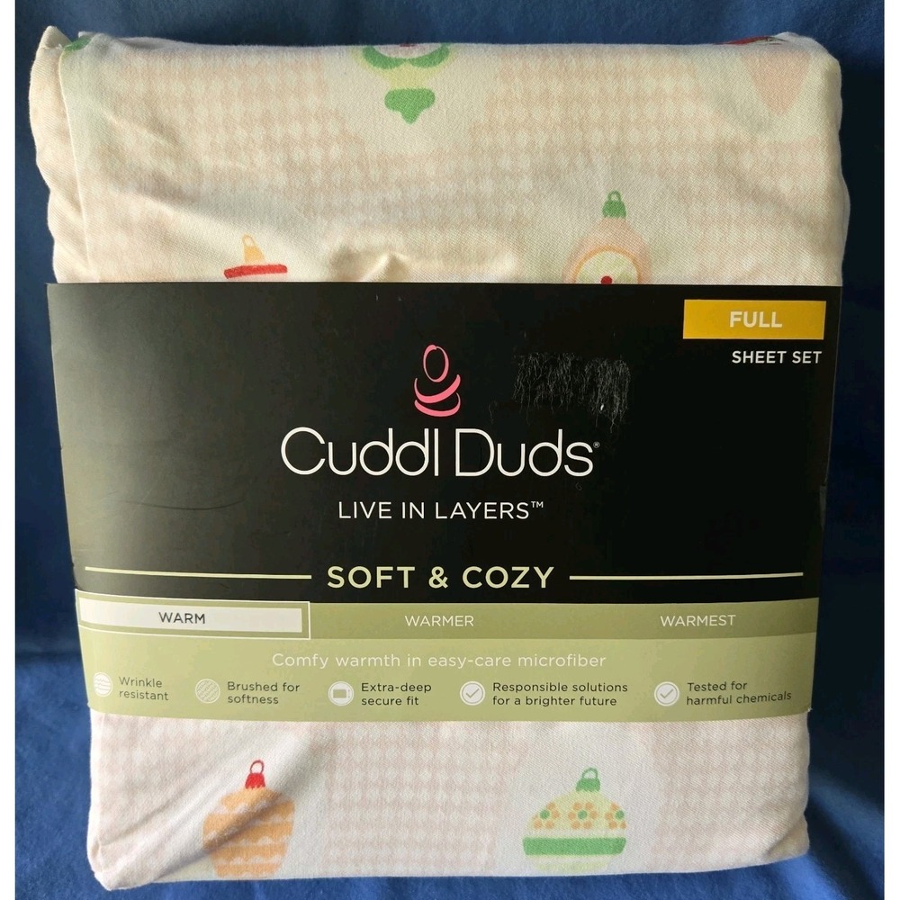 Cuddl Duds Full Sheet Set Microfiber Christmas Ornament Design Holiday GIFT NEW